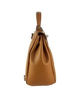 Black Leather Medium Handbag Transforms to Backpack Handmade In Italy