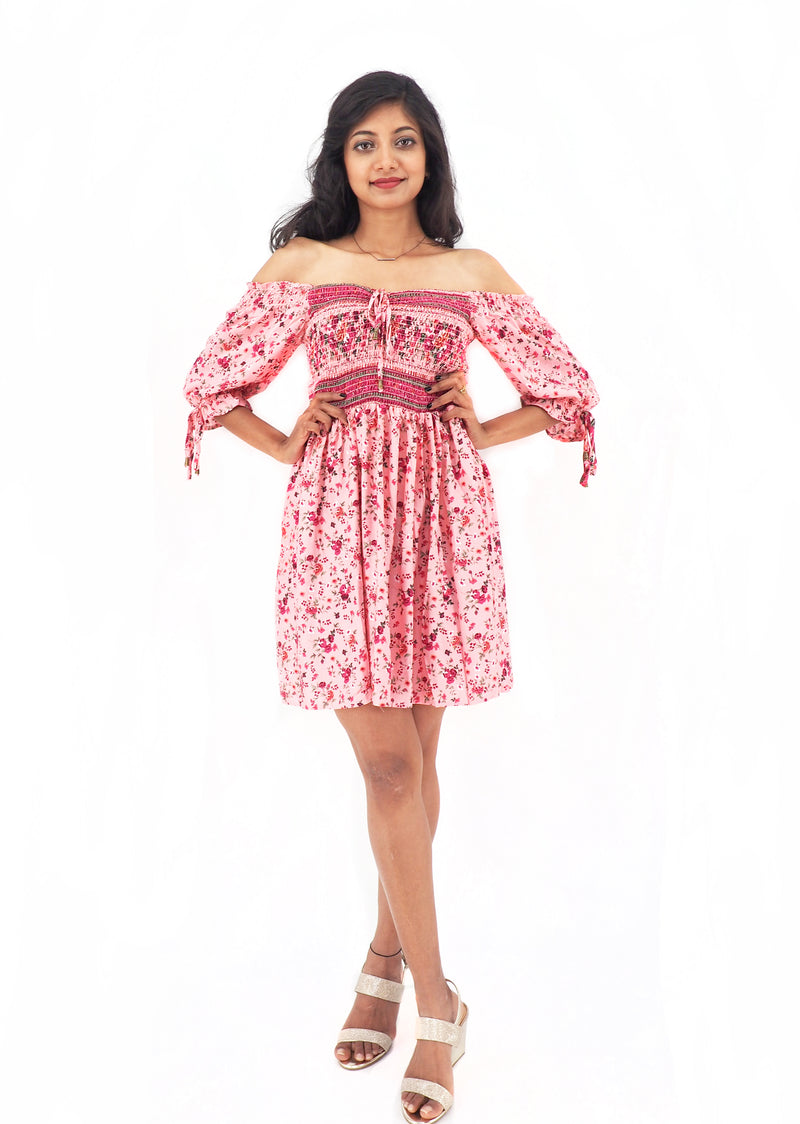 Bohemian Gypsy Hippy Rayon Light Weight Short Dress Pink S-M-L