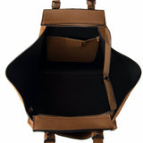 Interior view of brown leather and suede handbag