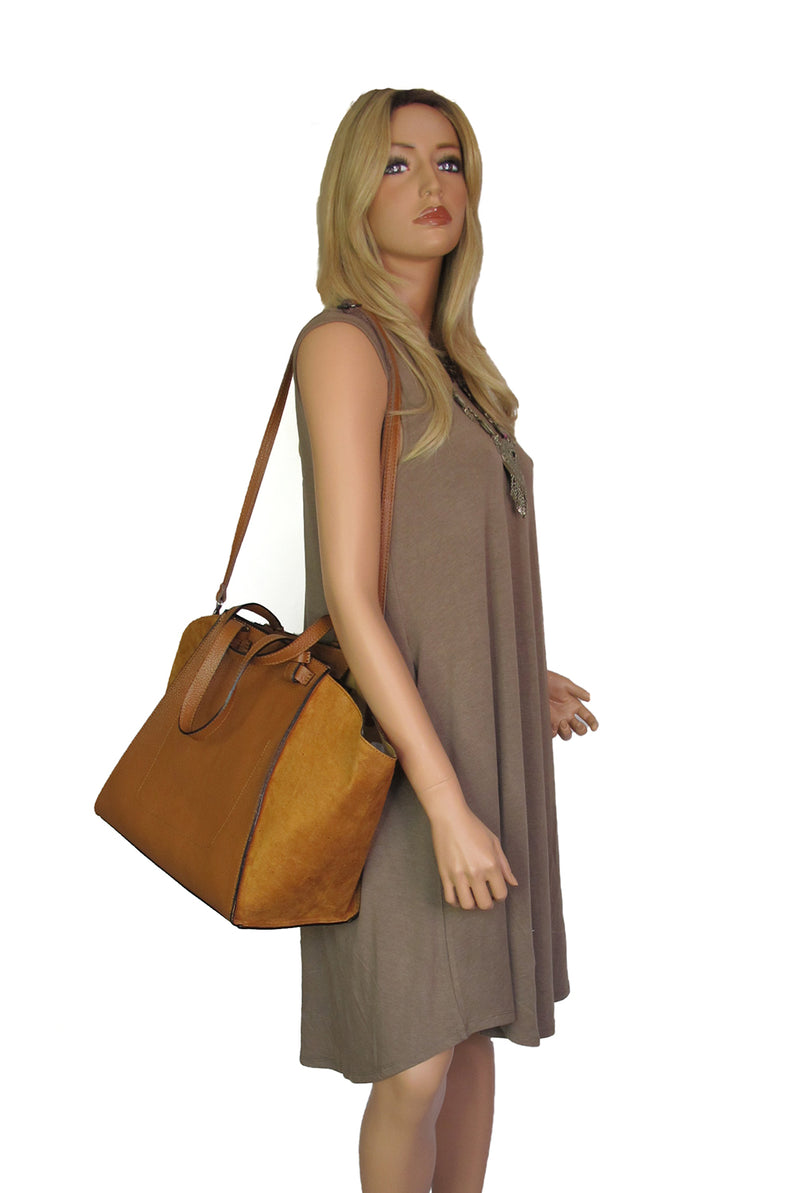 Buy Tan Leather & Suede Large Leather Handbag