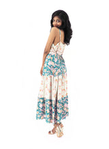 Bohemian Gypsy Hippy Rayon Light Weight Long Dress Green Floral S-M-L