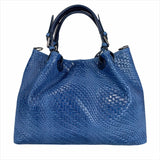 Woven Braided Style Blue Genuine Leather Medium Handbag Made In Italy