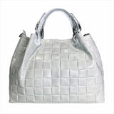 Woven Braided Pattern White Leather Large Handbag Handmade In Italy