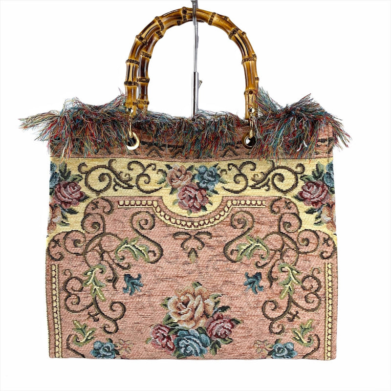 Pink Tapestry Handbag Bamboo Handles Made In Italy Gorgeous