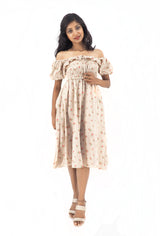 Bohemian Gypsy Hippy Rayon Light Weight Short Dress Cream Floral S-M-L