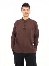 Men's Handmade Casual Boho Cotton Shirt Size S-M-L-XL Brown