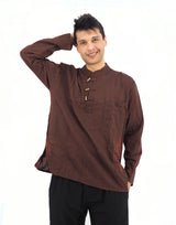 Men's Handmade Casual Boho Cotton Shirt Size S-M-L-XL Brown