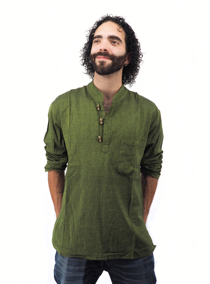 Men's Handmade Casual Boho Cotton Shirt Size S-M-L-XL Green