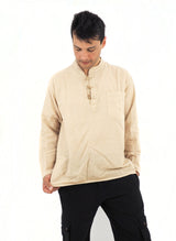Men's Handmade Casual Boho Cotton Shirt Size S-M-L-XL Beige Off White