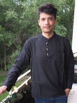 Men's Handmade Casual Boho Cotton Shirt Size S-M-L-XL Black