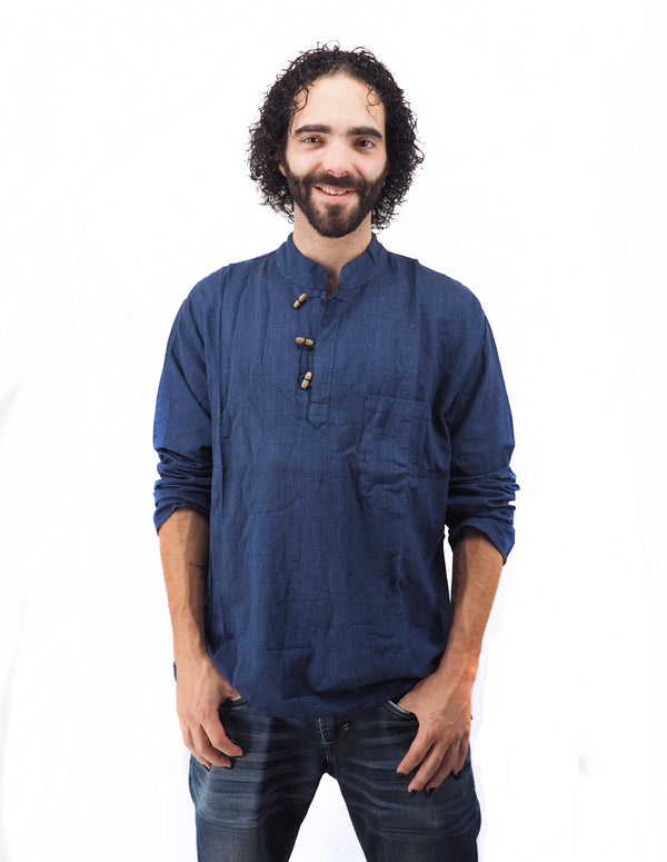 Men's Handmade Casual Boho Cotton Shirt Size S-M-L-XL Blue