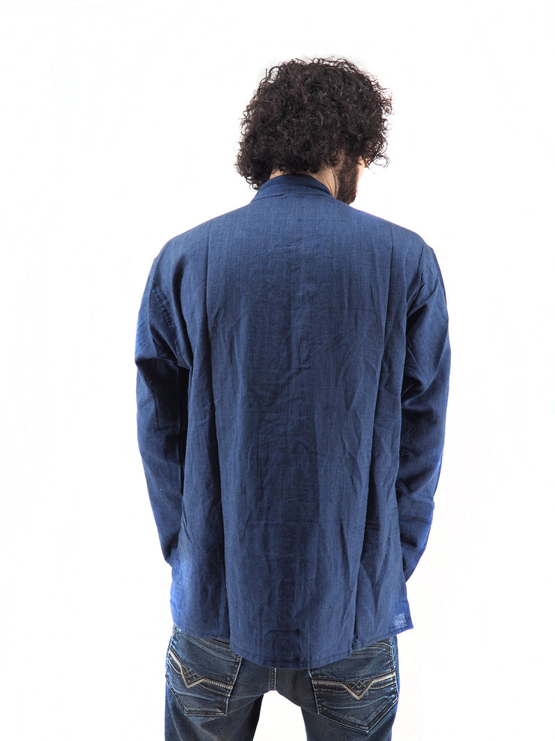 Men's Handmade Casual Boho Cotton Shirt Size S-M-L-XL Blue