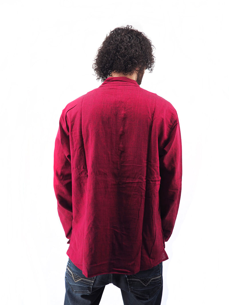 Men's Handmade Casual Boho Cotton Shirt Size S-M-L-XL Burgundy