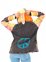 Handmade Patchwork Boho Hippie Hoodie 100% Pre-Washed Cotton Fleece Lined S-M-L-XL