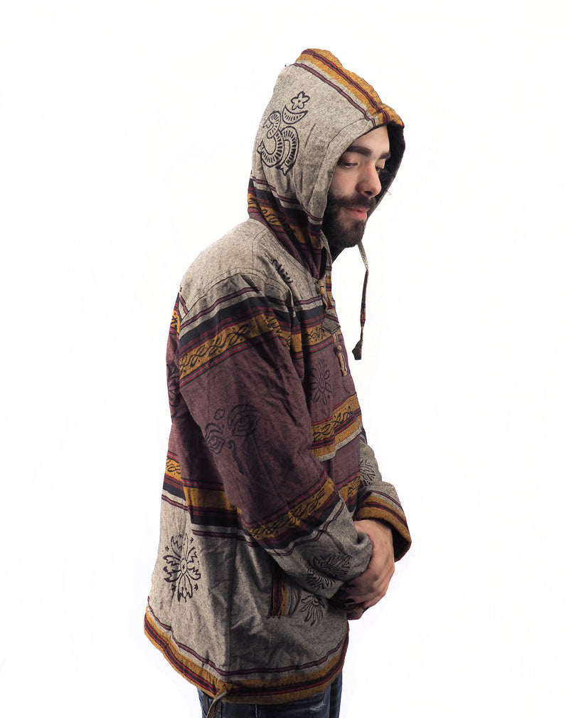 Handmade Casual Boho Cotton Fleece Lined Unisex Jackets Hoodies Size S-M-L-XL- Brown Gray Tones