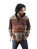 Handmade Casual Boho Cotton Fleece Lined Unisex Jackets Hoodies Size S-M-L-XL- Brown Gray Tones