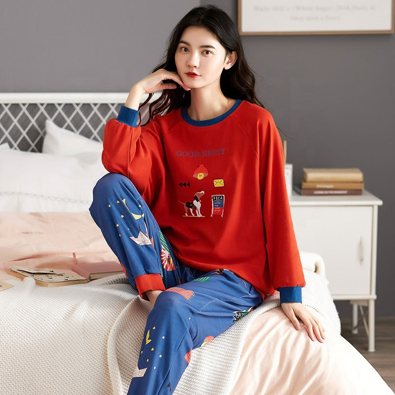 Sleep Wear 100% Soft Cotton Pajama Set Lounge Wear M L XL 2XL 3XL Long Sleeves