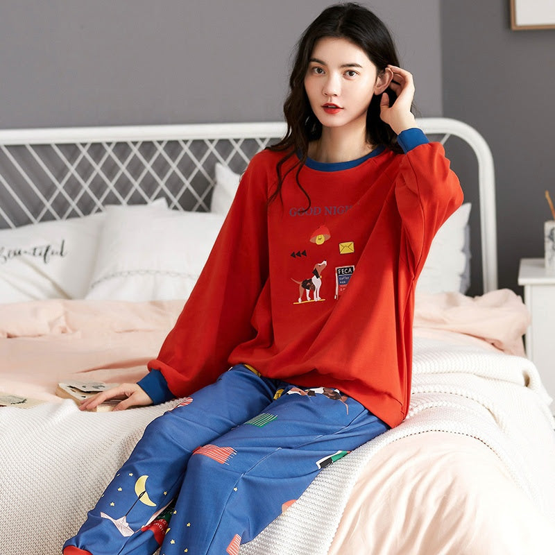 Sleep Wear 100% Soft Cotton Pajama Set Lounge Wear M L XL 2XL 3XL Long Sleeves