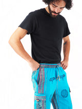 Unisex Handmade Casual Boho Blue Cotton Patch Work Pants Size S-M-L-XL