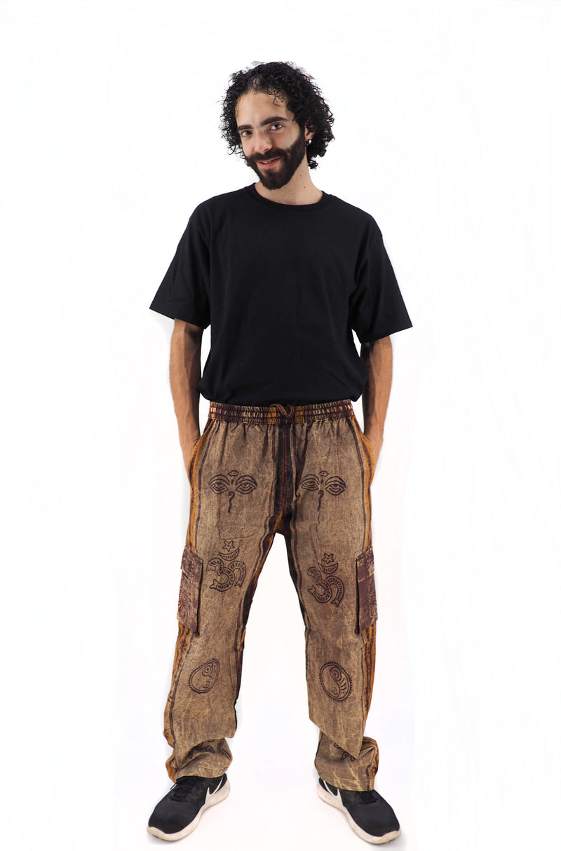 Unisex Handmade Casual Boho Brown Cotton Patch Work Pants Size S-M-L-XL