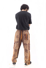 Unisex Handmade Casual Boho Brown Cotton Patch Work Pants Size S-M-L-XL