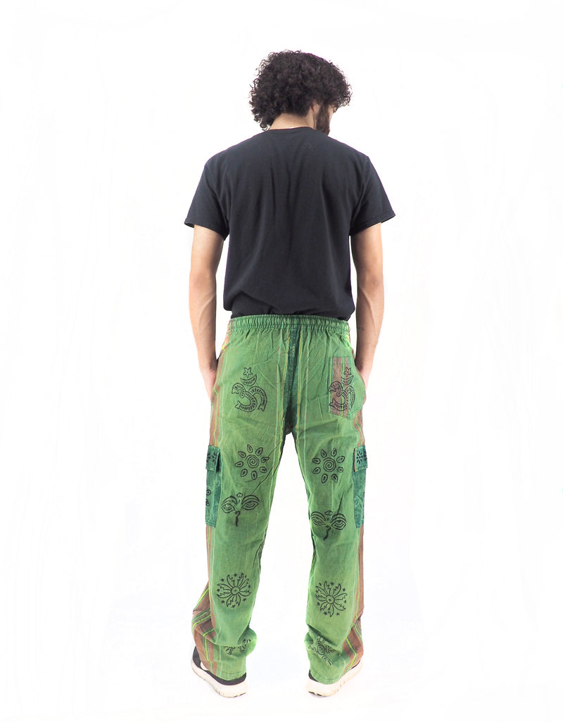 Unisex Handmade Casual Boho Green Cotton Patch Work Pants Size S-M-L-XL