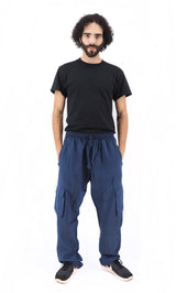 Unisex Handmade Casual Boho Cotton Solid Color Blue Pants Size S-M-L-XL