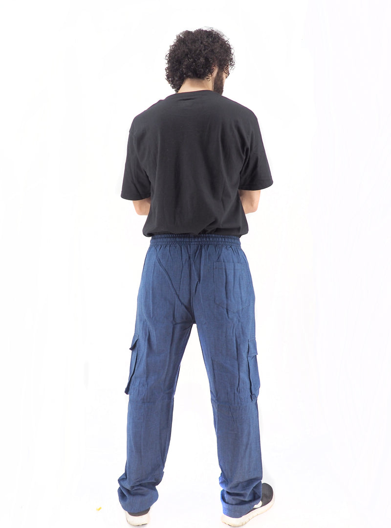 Unisex Handmade Casual Boho Cotton Solid Color Blue Pants Size S-M-L-XL