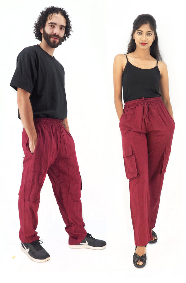 Unisex Handmade Casual Boho Cotton Solid Color Pants Size S-M-L-XL