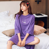 Sleepwear 100% Soft Cotton Purple Night Shirt Nightgown Lounge wear M L XL XXL