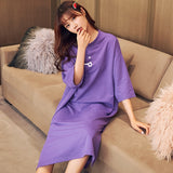 Sleepwear 100% Soft Cotton Purple Night Shirt Nightgown Lounge wear M L XL XXL