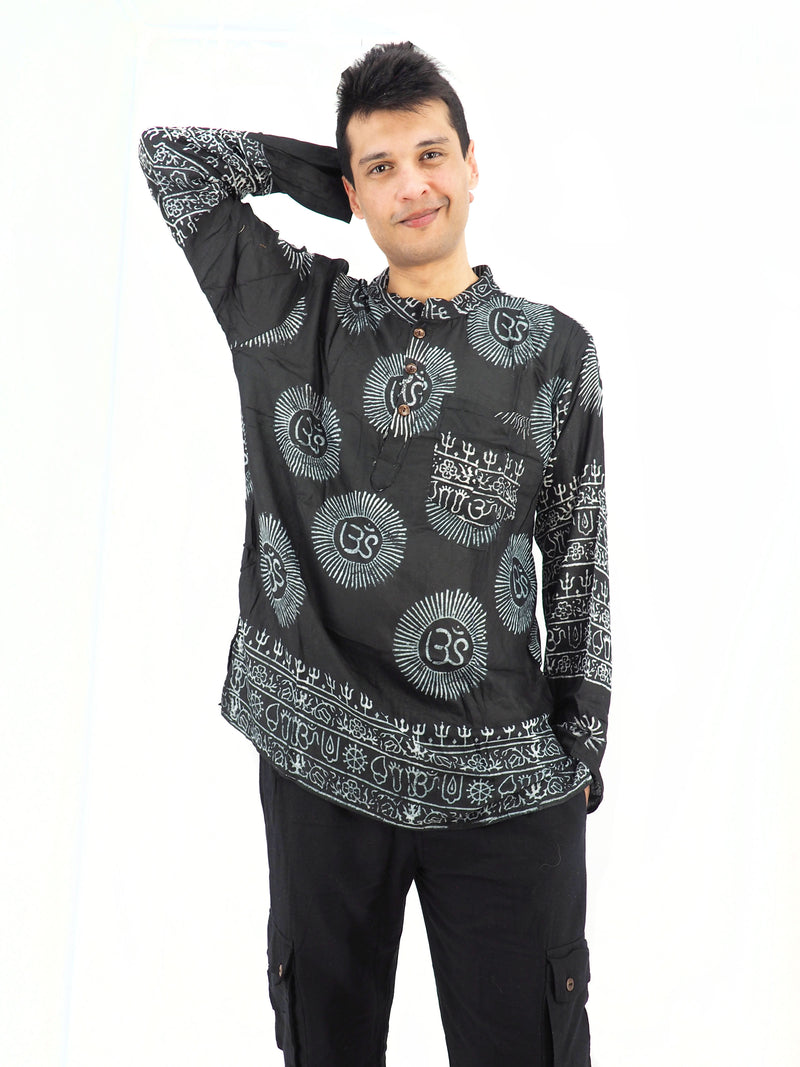 Men's Handmade Casual Boho Hippie Cotton Shirt Size S-M-L-XL Black