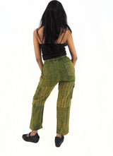 Unisex Handmade Casual Boho Cotton Solid And Stripe Green Color Pants Size S-M-L-XL
