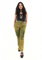 Unisex Handmade Casual Boho Cotton Solid And Stripe Green Color Pants Size S-M-L-XL