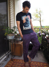 Unisex Handmade Casual Boho Cotton Solid And Stripe Purple Color Pants Size S-M-L-XL