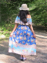Blue Bohemian Gypsy Hippy Floral Dress