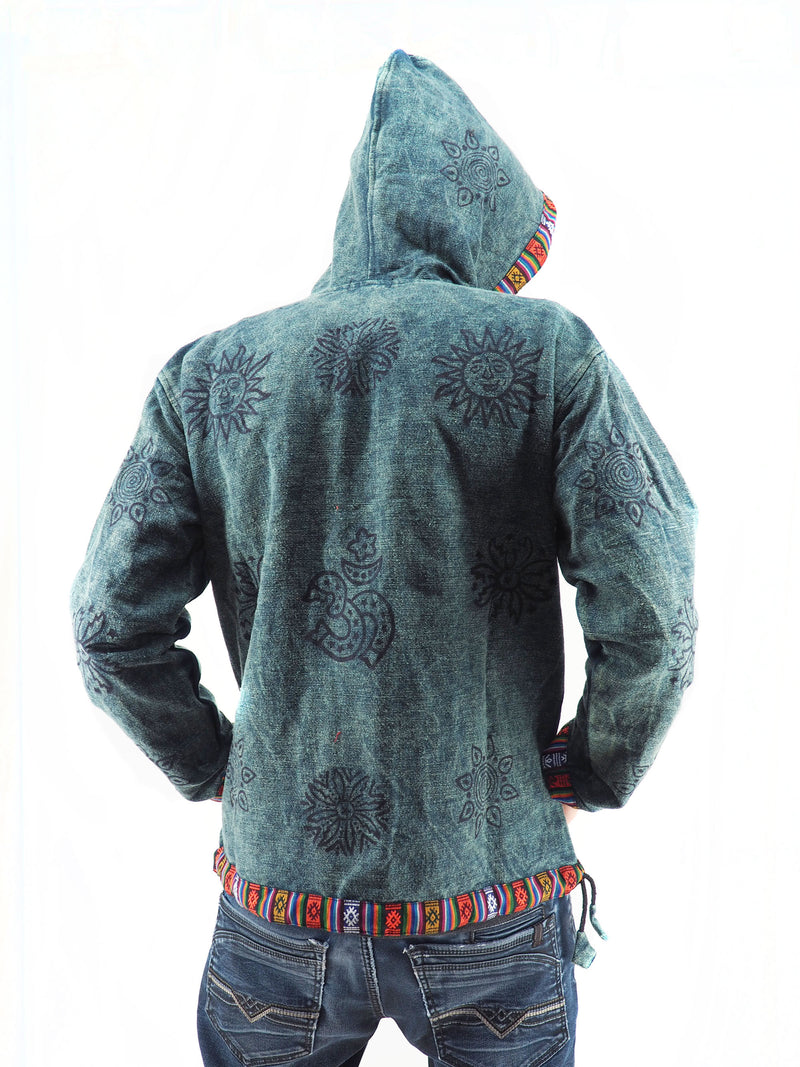 Handmade Casual Boho Cotton Unisex Jackets Hoodies Size S-M-L-XL- XXL Blue