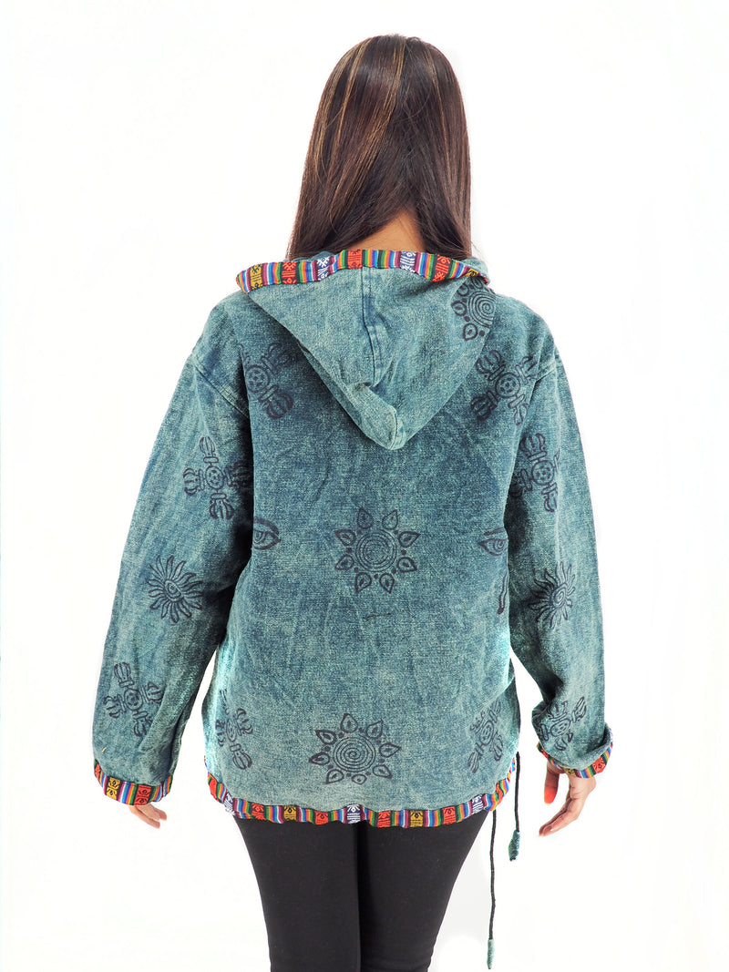 Handmade Casual Boho Cotton Unisex Jackets Hoodies Size S-M-L-XL- XXL Blue