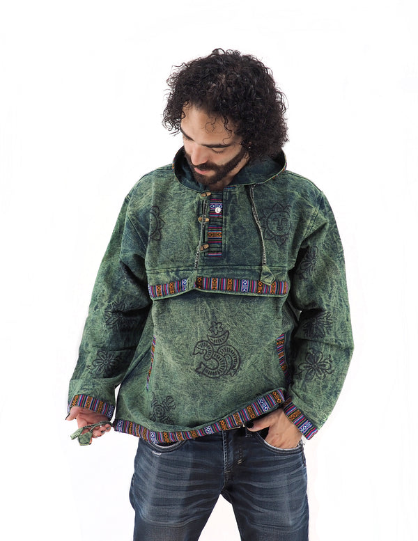 Handmade Casual Boho Cotton Unisex Jackets Hoodies Size S-M-L-XL Green