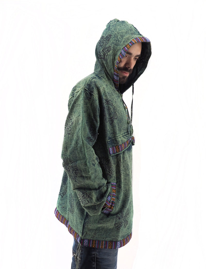 Handmade Casual Boho Cotton Unisex Jackets Hoodies Size S-M-L-XL Green