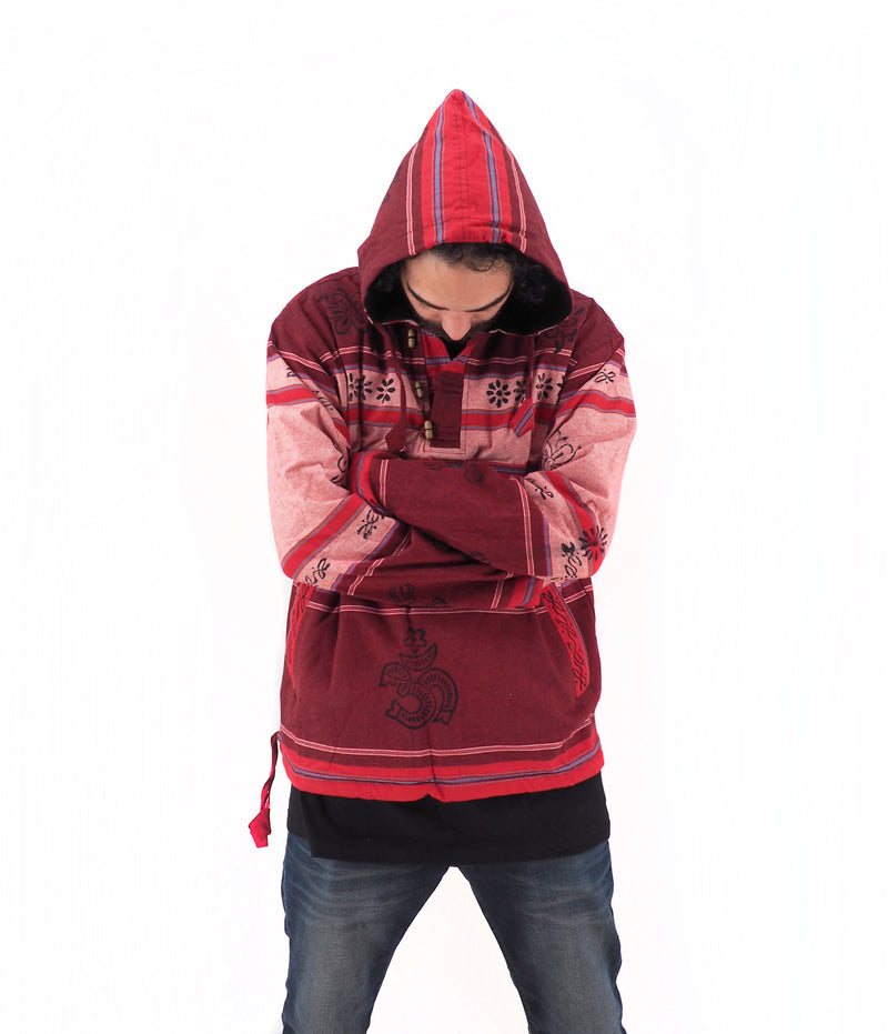 Handmade Casual Boho Cotton Unisex Jackets Hoodies Size S-M-L-XL- Red