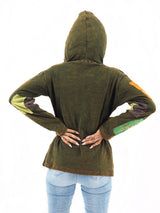 Handmade Patchwork Boho Hoodie 100% Pre-Washed Cotton Green Orange Tones S-M-L-XL