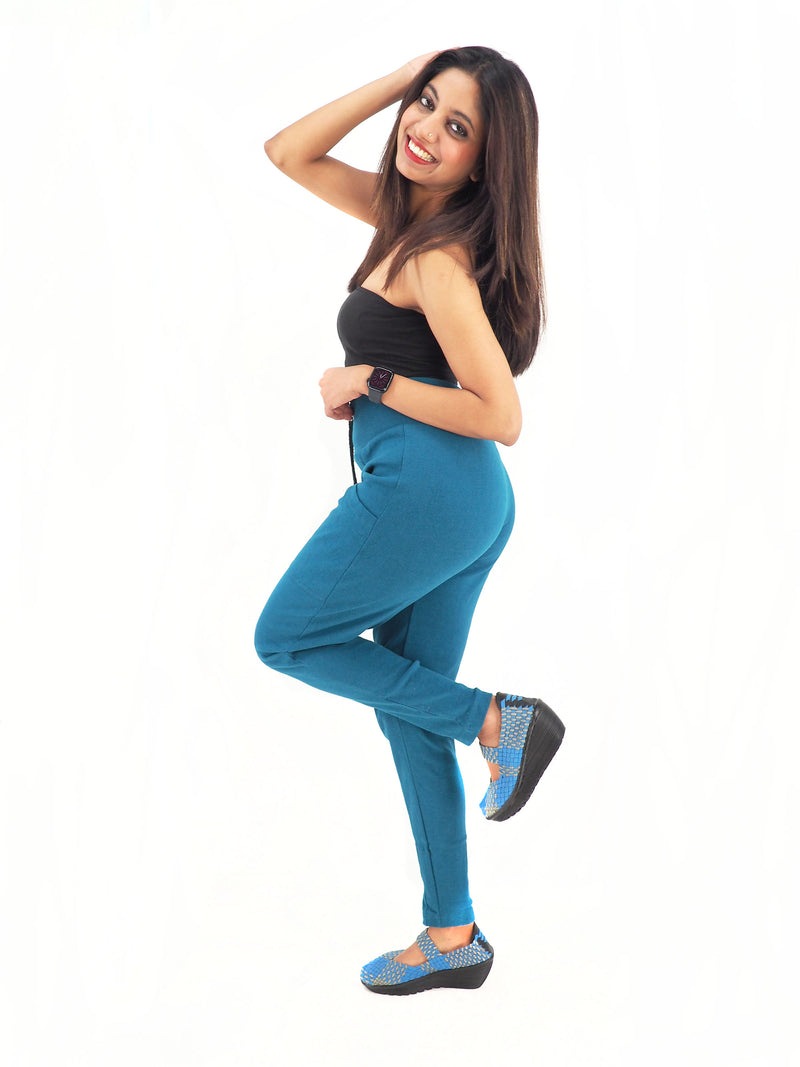 Handmade Casual Boho Cotton Solid Color Leggings Yoga Pants Size S/M to L/XL Blue