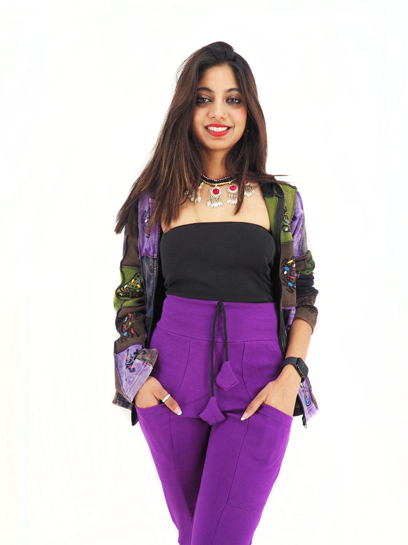 Handmade Casual Boho Cotton Solid Color Leggings Yoga Pants Size S/M to L/XL Purple
