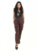 Unisex Handmade Casual Boho Cotton Solid Color Brown Pants Size S-M-L-XL