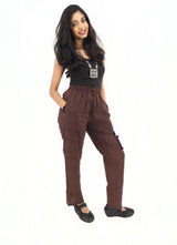 Unisex Handmade Casual Boho Cotton Solid Color Brown Pants Size S-M-L-XL