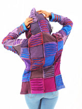 Handmade Patchwork Boho Hoodie 100% Pre-Washed Cotton Purple Tones Fleece Lined S-M-L-XL