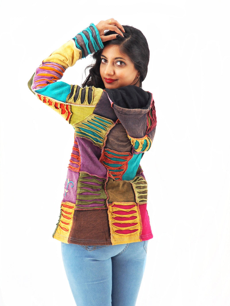 Handmade Patchwork Boho Hoodie 100% Pre-Washed Cotton S-M-L-XL