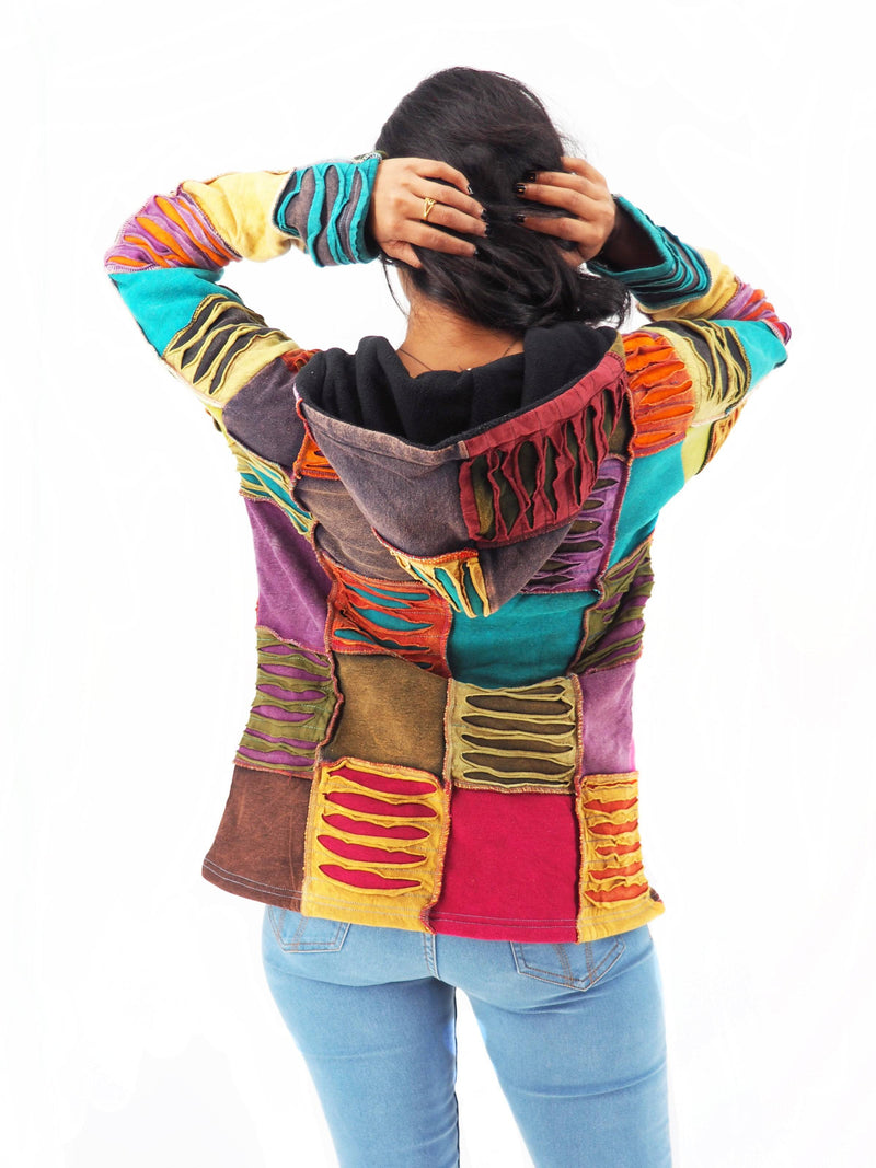 Handmade Patchwork Boho Hoodie 100% Pre-Washed Cotton S-M-L-XL