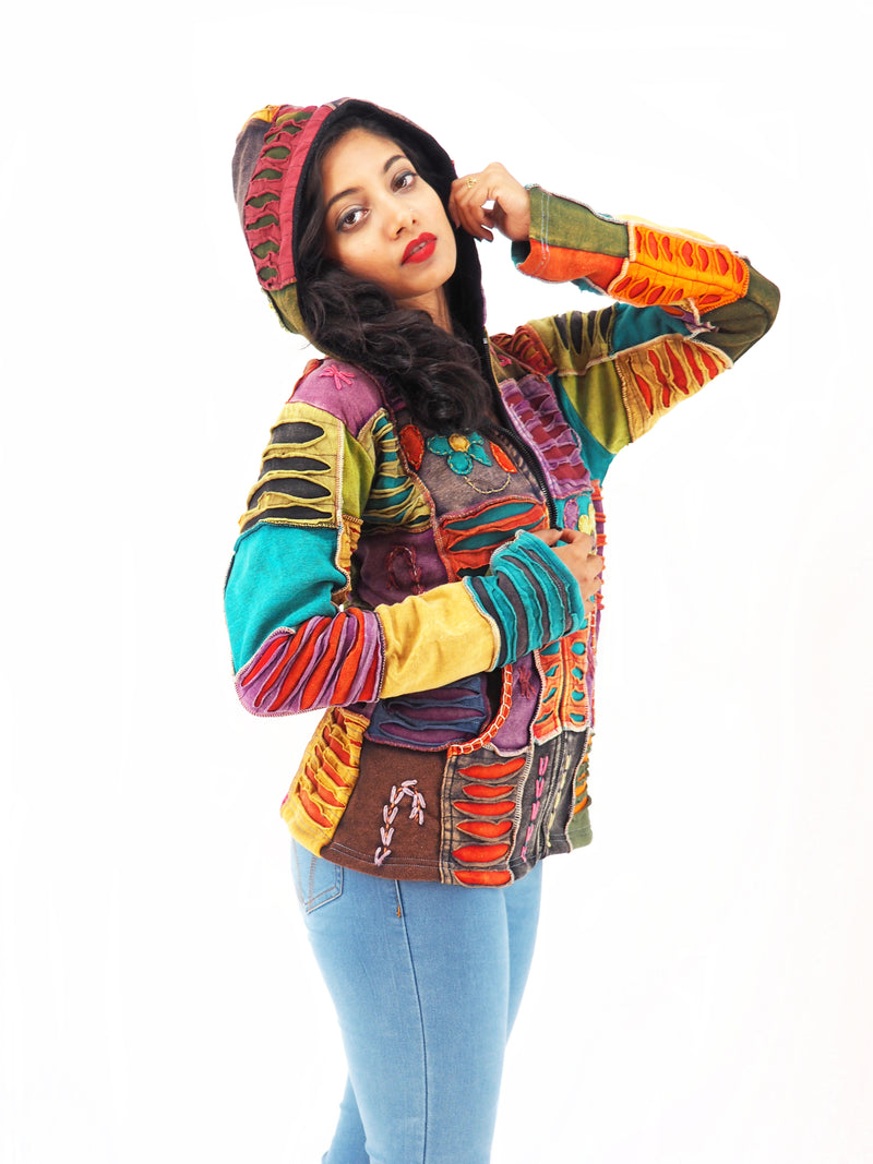 Handmade Patchwork Boho Hoodie 100% Pre-Washed Cotton S-M-L-XL